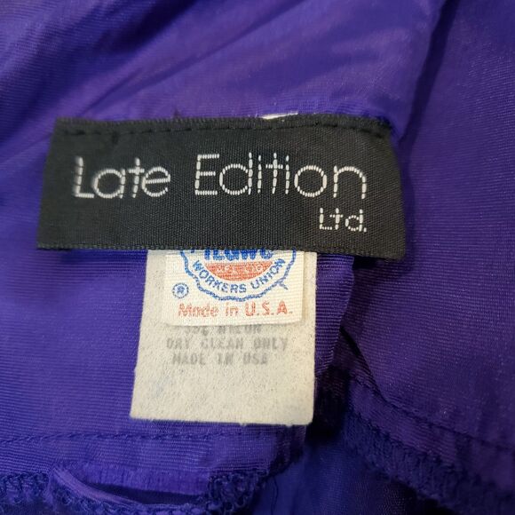 VTG 80s 90s Velvet Puff Sleeve Cocktail Dress Rhinestones Open Back Purple Retro - Picture 12 of 16